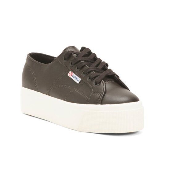 SUPERGA Black Nappa Leather Platform Sneakers - Picture 1 of 2